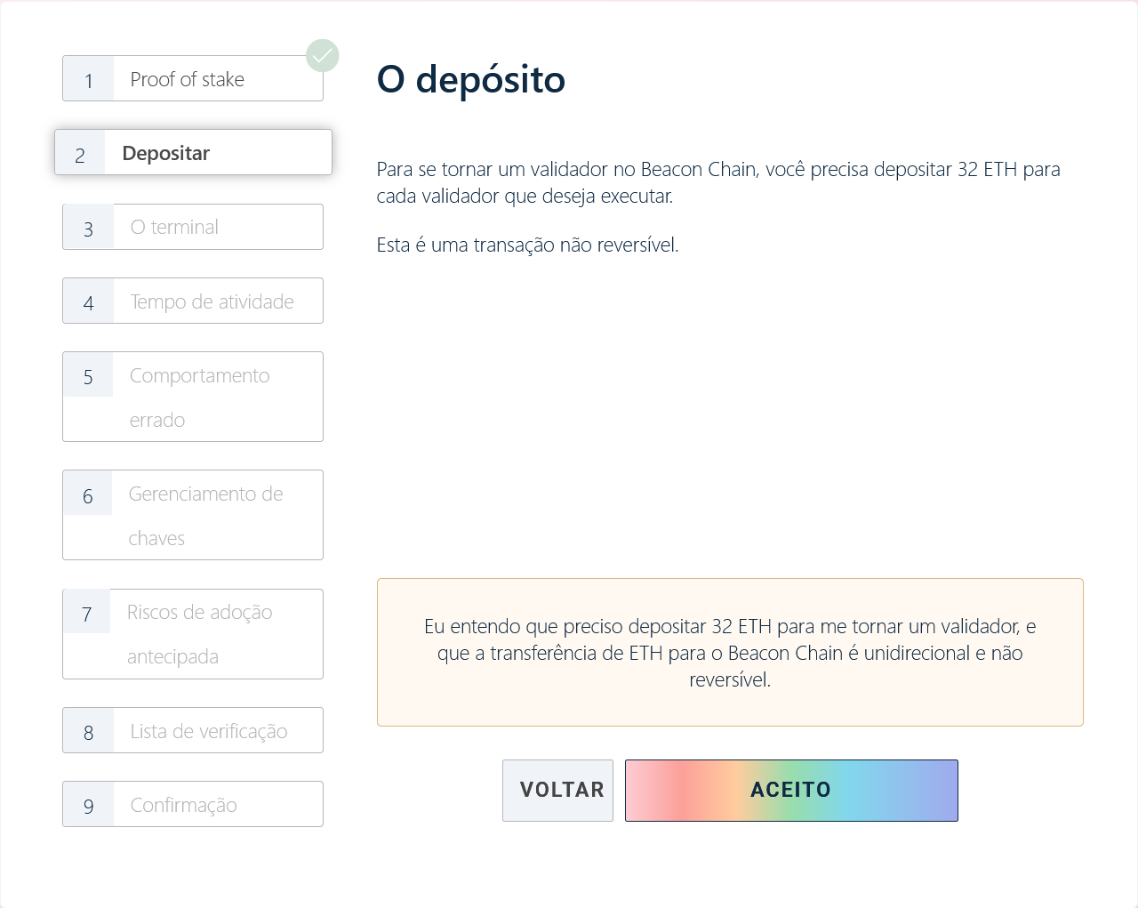 Descrição do processo de depósito